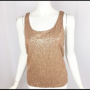 Talbots Petites Gold Tan Sequins Sparkly Shiny Tank Top